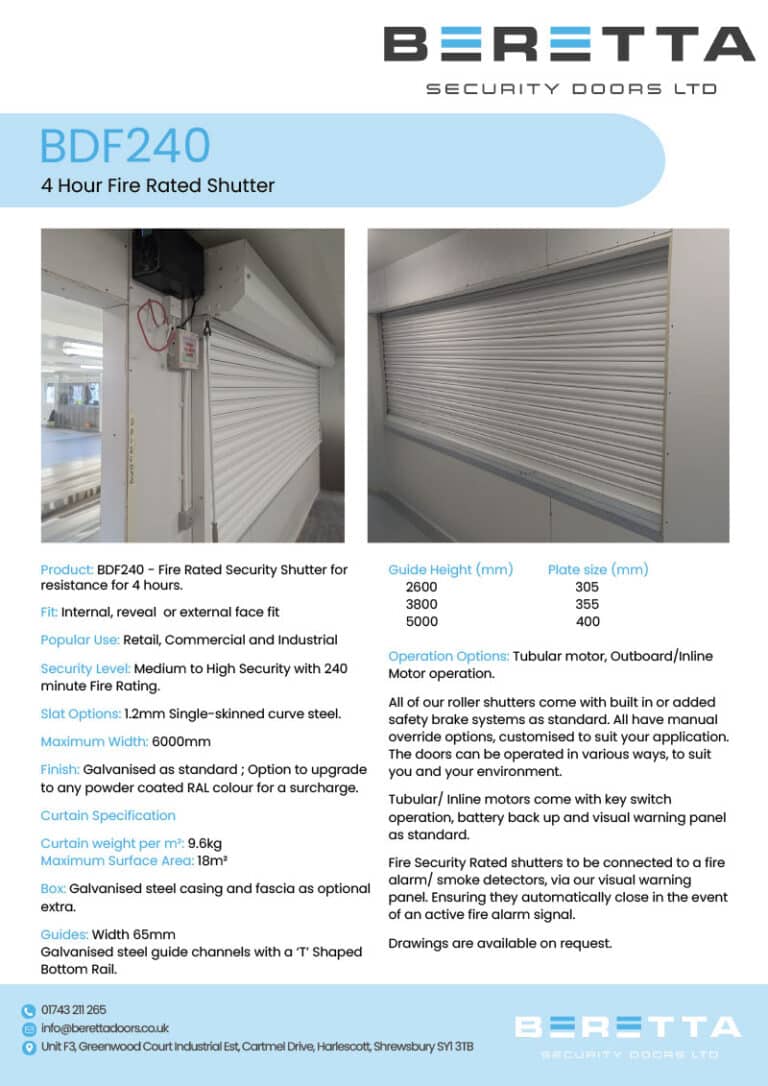 Fire Rated Security Roller Shutters 01743 211265