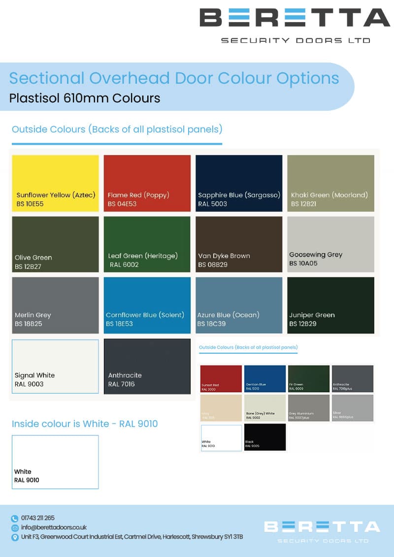Security Colours Sectional Overhead Door - Beretta Security Doors